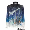 Casablanca Skyscraper Constellation Aviation Plane Print Casual Loose Hawaiian Long Sleeve Men's and Women's Shirts Casablanc