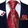 Bow Ties Red Bourgogne Paisley Silk Wedding Tie för män Handky manschettknappar Gift Nedage Set Fashion Design Business Party Dropship Hi-Tiebow Bow