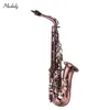 Saxophone alto en mi bémol courbé en bronze rouge de haute qualité Saxophone mi bémol Instrument à vent à motif sculpté avec étui de transport Gants