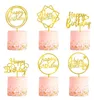 Cake Topper Gold Acrylic Party Baby Shower Cake Decoraciones para niña niño Fiestas de cumpleaños Suministros Toppers 6 unids / lote BBB14969
