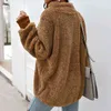 Kobiety Autumn Winter Wool Stitching Pluszowe przekątne bluzę z kapturem Kobieta Zewnętrzna przyczynowa z kapturem zagęszczona płaszcz pulloverowy plus rozmiar L220706