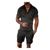 Summer Solid Color Print Tracksuits For Mens Short Sleeve Slim Fit Zipper Lapel Polos T-Shirt and Sports Shorts 2 Piece Set TZ-51