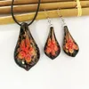 1 Set Handmade Necklace Earring Set Murano Glass Orange Flower Jinsha Waterdrop Pendant