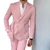 Мужские костюмы Blazers с двойной грудью розовая мода свадебная свадьба Slim Fit Men с поясом жениха Man Tuxedo Terno Masculino Costume Homme 2pcs Mens S