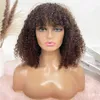 Derin Dalga Kısa Bob Kıvırcık Peruk Doğal İnsan Saçları Siyah Kadınlar İçin Kinky Vurgu Ombre Renk Bangs 220713