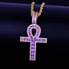 Hip Hop Zircon Egyptian Ankh Key of Life Necklace with 24inch Rope Chain Copper Cross Pendant Cubic Zirconia