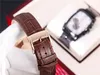 Men's watch, stainless steel case, quartz movement, wine barrel type, leather strap