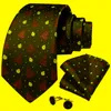 Bow Ties Black Red Christmas Tree Snowflake Print Silk For Men 8cm Wide Men's Neck Tie Handkerchief Cufflinks Set GiftBow