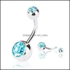 Body Arts Tatuaggi Arte Salute Bellezza Acciaio inossidabile Doppia sfera Ombelico Anello 14G Curvo Piercing all'ombelico Bilanciere per Dhkml