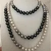 Collier noué à la main naturel 8-9mm blanc noir gris chaîne de chandail de perles d'eau douce presque ronde perle 48 pouces