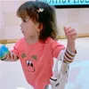 T-shirts bébé fille dessin animé imprimé rayures couture hauts à manches longues pour enfants vêtements mode mignon bambin filles t-shirtsT-shirts