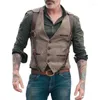 Men's Vests Men Leather Patchwork Waistcoat Single-breasted Brown Casual Mens Suit Vest 3xl1 Stra22