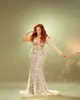 2022 Plus size Arabisch Aso Ebi Gold Luxueuze Mermaid Prom Dresses Lace kristallen avond formeel feest tweede receptie verjaardag verlovingsjurken jurk zj734