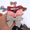 3.2inch 100% Linen Cotton Hair Bow with Nylon Headband Baby Bow Hairpins Girls Hair Bow Nylon Headbands Kids Barrettes