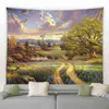 Rétro peinture à l'huile forêt église mur tapis maison pont en arc arbre plante nature paysage suspendu nappe maison chambre décor J220804