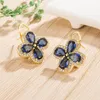 Stud Vintage Royal Clover Blue Crystal Sapphire Gemstones Diamonds Earrings For Women Gold Color Jewelry Bijoux Party Accessorie Dale22