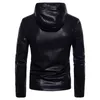 Mannelijke glanzende grijze motorfiets lederen jas xxl oversized capuchon zipper faux lederen moto biker jas mannen jas windjager l220725