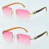 Whole Wooden with Metal C Decoration Wood Rimless Sunglasses Unisex Ornamental Light color Lens Driving Fashion Man Woman Fram1958592