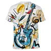 Fashion Music Guitar 3D Print Mens Tshirts Summer Round Neck Kort ärm överdimensionerade t -skjorta män kläder lösa toppar tees 6xl 220607