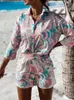 Kadın gömlek setleri moda baskılı yaz uzun kolu gömlek şort 2 adet set Lady Vintage Tatil Plajı Sıradan Kıyafetler 220602