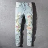 2022 Mens 청바지 고민 오토바이 자전거 타는 사람 Jean Rock Skinny Slim Ripped Hole Letter 최고 품질 브랜드 힙합 데님 바지 21SS