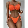 Lotus Leaf Solid Color Lace Sexy Gathered Bikini 2022 Europe And The United States New Summer Beach Split Steel Swimsuit Y220420