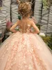 Gugou Pink Lace Dree Prince A Line Sheer Neck 3D Flower Flower Long Girl Gown Gown Kid Toddler Communione Birthday Dre BC14582 S