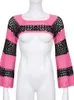 Swetery kobiet luźne letni sweter letni Sweter Striped Print Done Crovevers Pullovers Crop Top Y2K Estetyczne kobiety wycięte