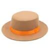 Berets Mistdawn Wool Wool Blend Boater Sailor Hat Party Bowler Top Pork Cap Flat Flat Stirt Brim W/ Orange Ribbon Bandberets Beretsberets We We We We