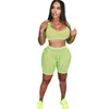 Summer Sheer Yoga Pants Outfits For Women Designer Clothing Sexig Mesh Crop Top Vest and Perspective Shorts 2 Piece Sportswear