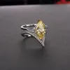 Deslumbrante marquise cortada safira anel de anel de noivado anel de cocktail anel de ouro branco prata esterlina