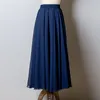 Bohemia Long Skirts Women Stretch High Waist Solid Chiffon ALine Skirt Casual Pleated Maxi Skirt Faldas Saias Streetwear 220701