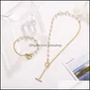 Bağlantı zinciri bileklik mücevher moda mti-katmanlı inci kolye bilezik kadınlar için sevimli altın renk kpop j dhkpf