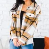 Women's Jackets Puloru Casual Women Button-down Shirts Coats Autumn Loose Color Block Plaids Long Sleeve Turn Down Collar Outwear Streetwear