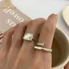 Silver COLOR Unique Design Square Zircon Cross Opening Ring Female Charm Gorgeous Wholesale Party Jewelry