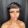 Yeni Stil Malezya Perulu Hint Brezilya Şarap Grisi 100% Ham Virgin Remy İnsan Saç Doğal Siyah Pixie Kıvırcık Düzenli Kısa Bang Wig