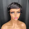 新しいスタイルマレーシアペルーインディアンブラジルのワイングレー100％生バージンレミーヒューマンヘアナチュラルブラックピクシー縮れたレギュラーショートウィッグ