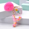 Keychains Women Letter Pink Pompom A-Z English Alphabet Keyring Handbag Charms Pendant Ornament Key Ring Holder Jewelry GiftsKeychains