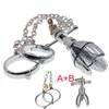 Nxy Anal Toys Stainless Steel Chastity Dilator Anus Butt Plug Expander with Metal Handcuffs Wrist Cuffs Bdsm Bondage Chain Slave Sex 220510