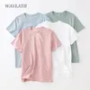 WAVLATII Women Cotton T shirts Feminino Soft White Black Tees Lady Plus Size Basic Tops for Summer WT2102 220326