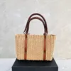 Straw Bag Handbags Hollow Out Underarm Bag Bucket Packs Large Capacity Woven Totes Straws Genuine Leather Handle Shoulder Strap Letters Messenger Bags