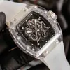 Uxury Watch Data Richa Milles Przezroczysty wydrążony w krystalicznie męże Automatyczny mechaniczny zegarek mechaniczny lufy wina taśma taśma mody mody trend osobowości