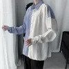 Erkek Casual Gömlek 2022 Bahar Sonbahar Çizgili Gömlek İki Renkli Dikiş Boy Koreli Dikey Uzun kollu Unisex Gotik Tops