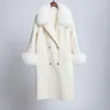 Damen Pelz Faux HAPEDY 2022 Mantel Winterjacke Frauen Kragen Kaschmir Wollmischungen Mantel Lange Oberbekleidung Damen Streetwear