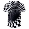 Summer Men Hooded Tshirt Wormhole Print Black White Grid 3D Cap Tshirts Harajuku Hiphop Streetwear Short Sleeve Hoodie 220623