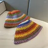 Широкие шляпы по краям Япония Дизайн многоцветная соломенная шляпа Женская летняя рыбак -рыбак -рыбак для взрыва солнцезащитный крем для пляжа пляж Pros22