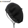 Buttermere Wool Beret Cap Women Black Rivet Artistic Hats Ladies French Hats Elegant Soft Female Autumn Winter Painters Caps J220722