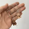 Korean Kawaii Funny Plush Bear Pendant Necklace Cute Cartoon Bowknot Bear Statement Necklaces for Women Fashion Jewelry