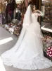 Bröllop jumpsuits med löstagbar kjol underbara 2 stycken långa ärmar brudklänning borttagbart tåg plus storlek blygsam bateau bes121 bes11