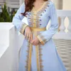 Elegante abito da sera caftano marocchino 2022 scollo a V con scollo a V in cristallo azzurro Appliques in pizzo Dubai Abaya Abiti da ballo formali Vestidos De Gala Abiti Da Sera Donna